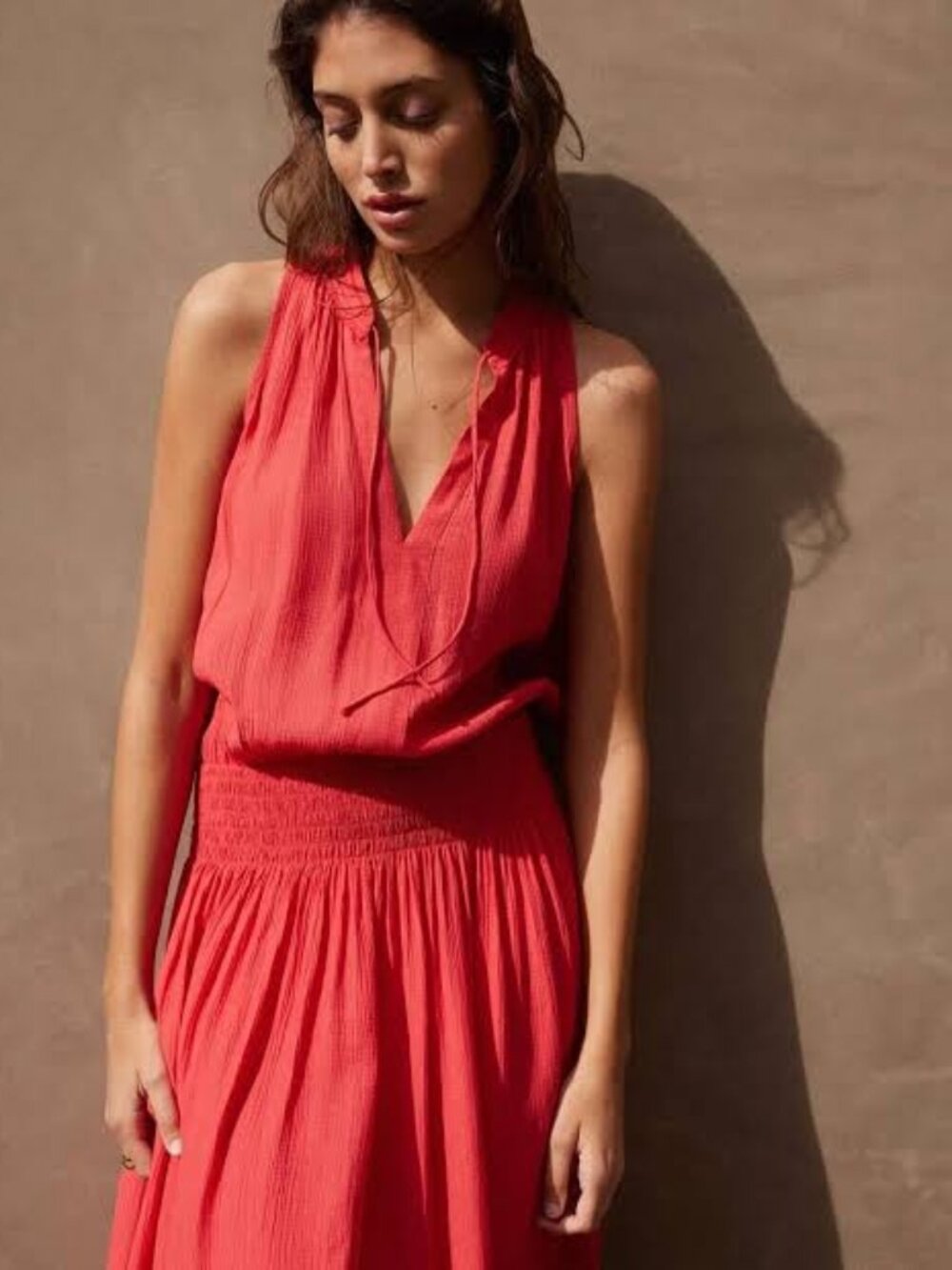 Brochu Walker Crinkle Gauze Vermillion Francine Midi Dress Size XS